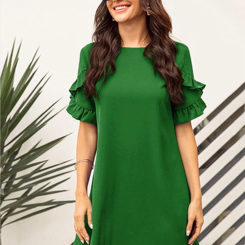 SHEIN Emerald Ruffle Sleeve Mini Dress